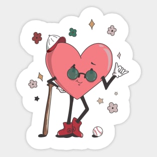 Baseball Heart Shirt, Retro Baseball Valentines Day Sticker